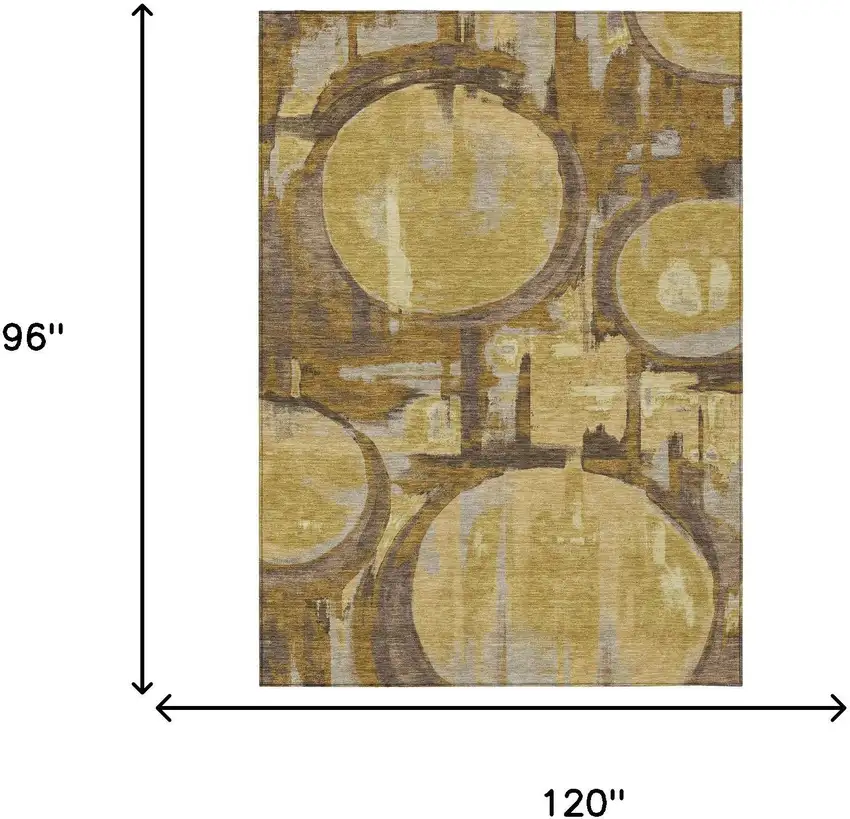 Walnut And Gold Abstract Washable Indoor Outdoor Area Rug Photo 6