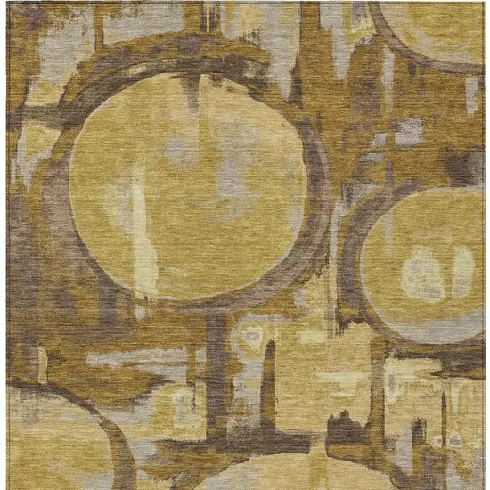 Walnut And Gold Abstract Washable Indoor Outdoor Area Rug Photo 3