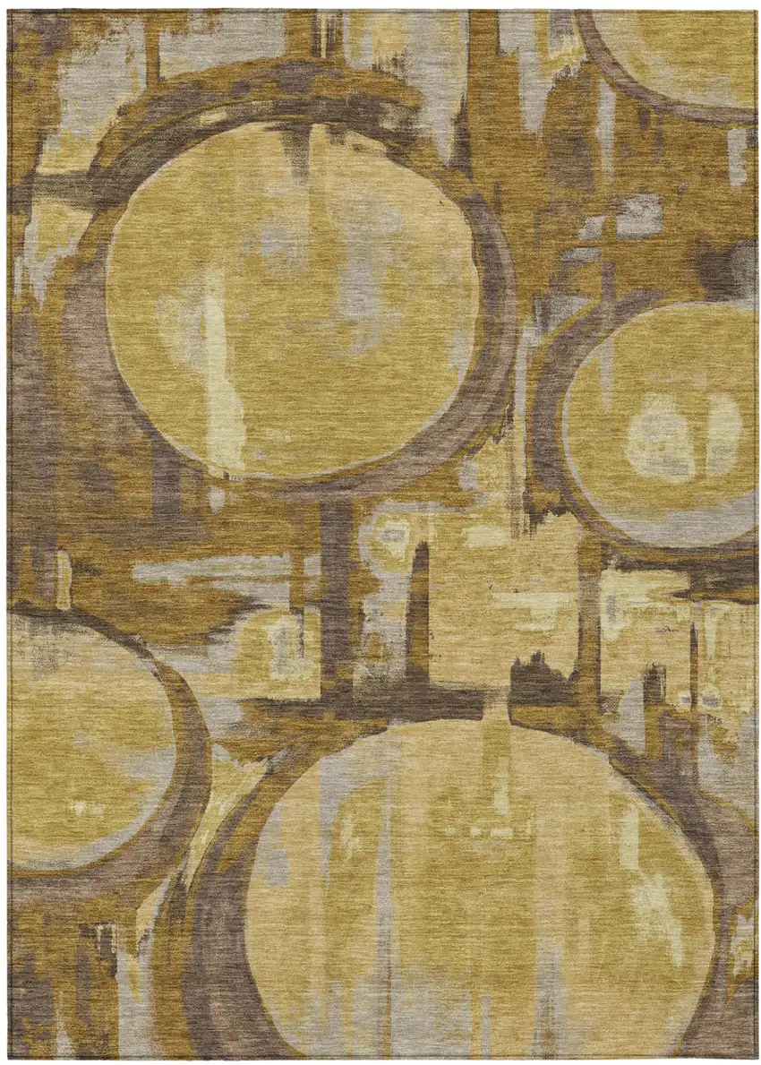 Walnut And Gold Abstract Washable Indoor Outdoor Area Rug Photo 1