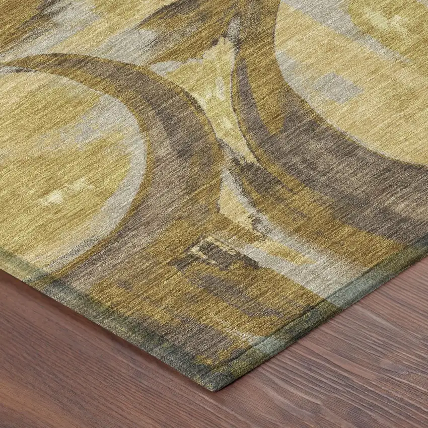 Walnut And Gold Abstract Washable Indoor Outdoor Area Rug Photo 4