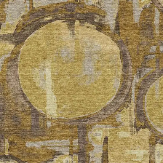Walnut And Gold Abstract Washable Indoor Outdoor Area Rug Photo 2