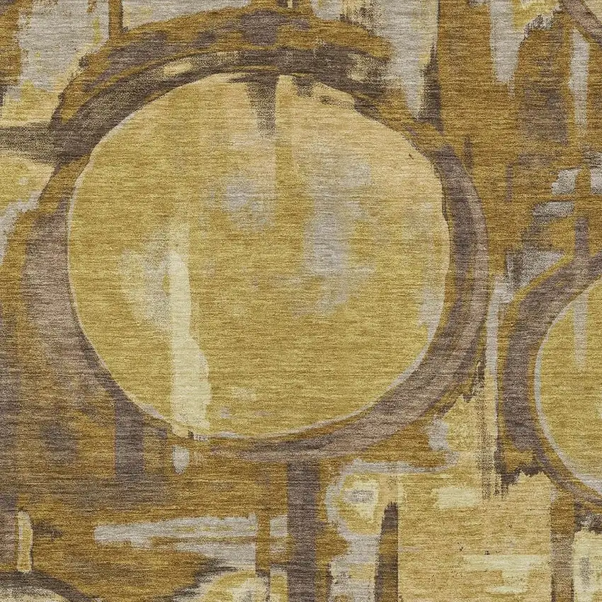 Walnut And Gold Abstract Washable Indoor Outdoor Area Rug Photo 2
