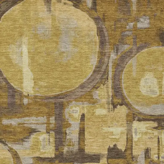 Walnut And Gold Abstract Washable Indoor Outdoor Area Rug Photo 2