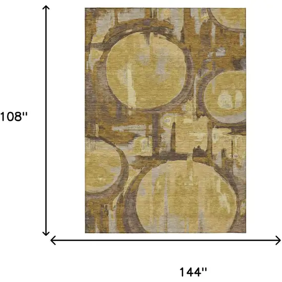 Walnut And Gold Abstract Washable Indoor Outdoor Area Rug Photo 6