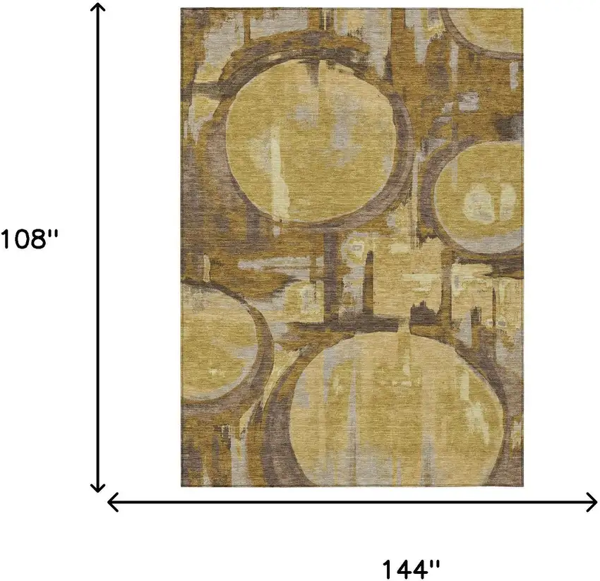 Walnut And Gold Abstract Washable Indoor Outdoor Area Rug Photo 6