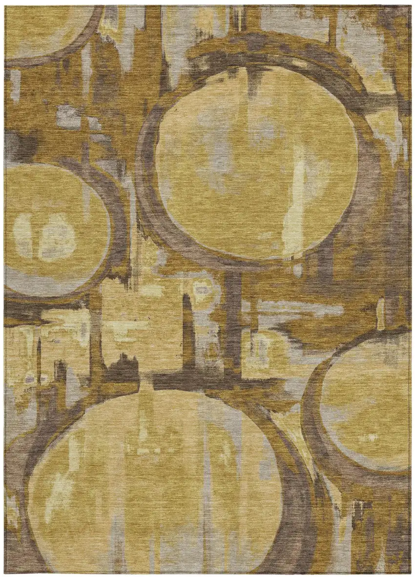 Walnut And Gold Abstract Washable Indoor Outdoor Area Rug Photo 3