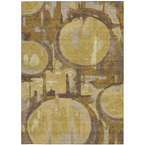 Walnut And Gold Abstract Washable Indoor Outdoor Area Rug Photo 3