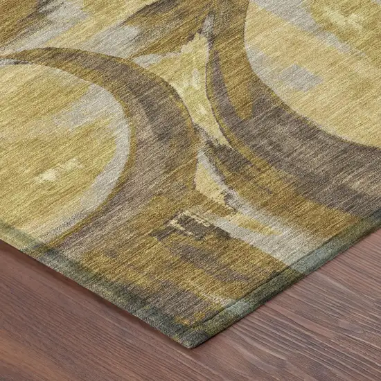 Walnut And Gold Abstract Washable Indoor Outdoor Area Rug Photo 4