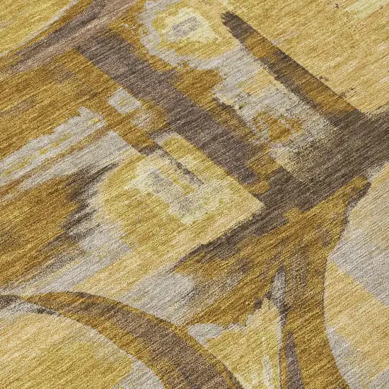 Walnut And Gold Abstract Washable Indoor Outdoor Area Rug Photo 5