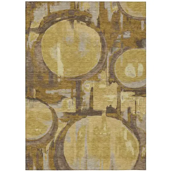 Walnut And Gold Abstract Washable Indoor Outdoor Area Rug Photo 1