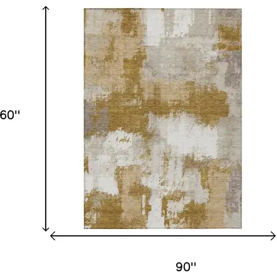Walnut And Gold Abstract Washable Indoor Outdoor Area Rug Photo 6