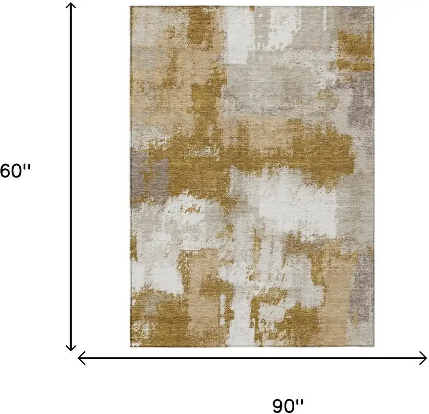 Walnut And Gold Abstract Washable Indoor Outdoor Area Rug Photo 6