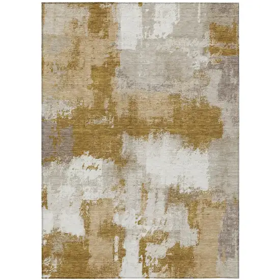 Walnut And Gold Abstract Washable Indoor Outdoor Area Rug Photo 2