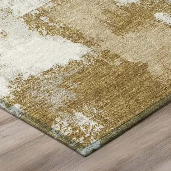 Walnut And Gold Abstract Washable Indoor Outdoor Area Rug Photo 4