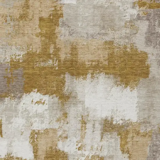 Walnut And Gold Abstract Washable Indoor Outdoor Area Rug Photo 1