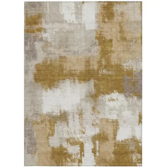Walnut And Gold Abstract Washable Indoor Outdoor Area Rug Photo 3