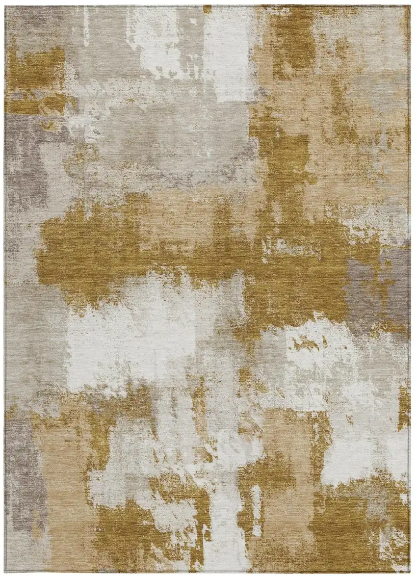Walnut And Gold Abstract Washable Indoor Outdoor Area Rug Photo 3