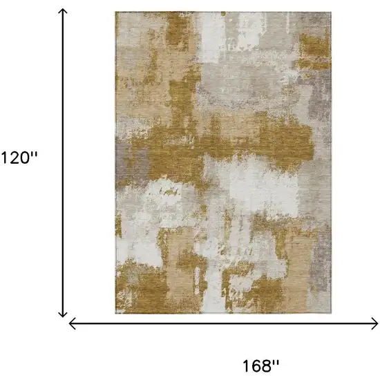 Walnut And Gold Abstract Washable Indoor Outdoor Area Rug Photo 6