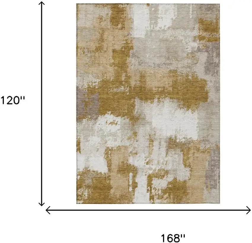 Walnut And Gold Abstract Washable Indoor Outdoor Area Rug Photo 6