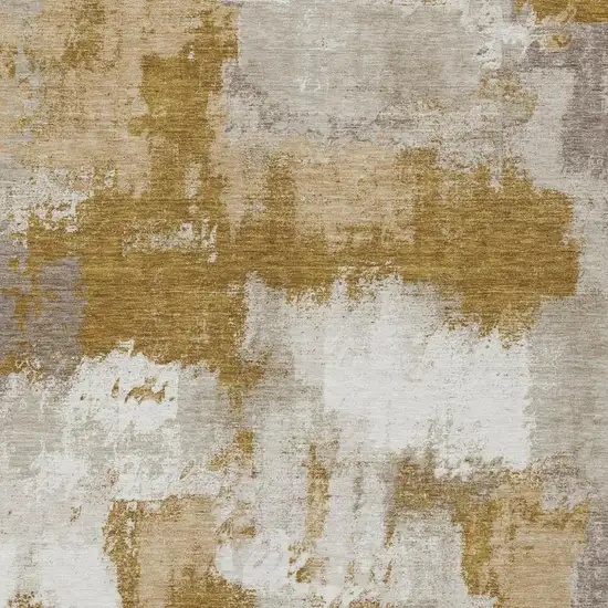 Walnut And Gold Abstract Washable Indoor Outdoor Area Rug Photo 3