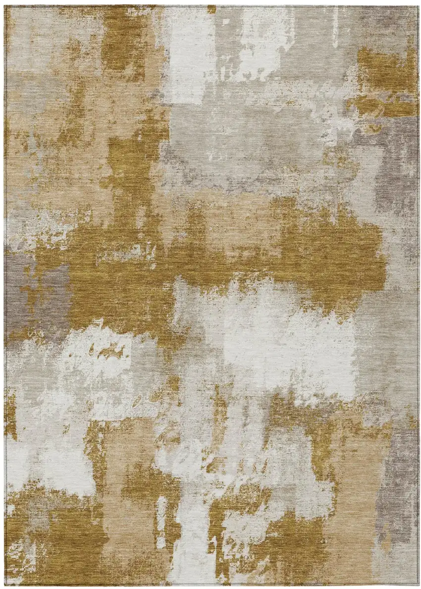 Walnut And Gold Abstract Washable Indoor Outdoor Area Rug Photo 1