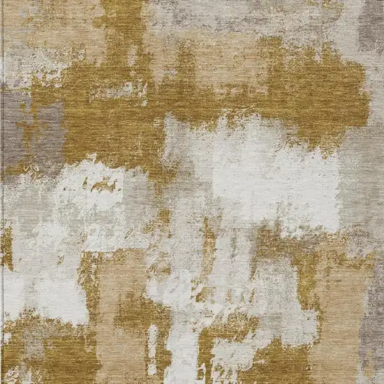 Walnut And Gold Abstract Washable Indoor Outdoor Area Rug Photo 2