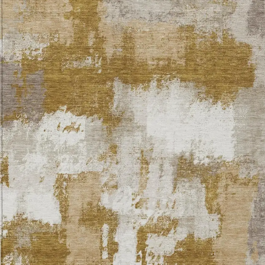 Walnut And Gold Abstract Washable Indoor Outdoor Area Rug Photo 2