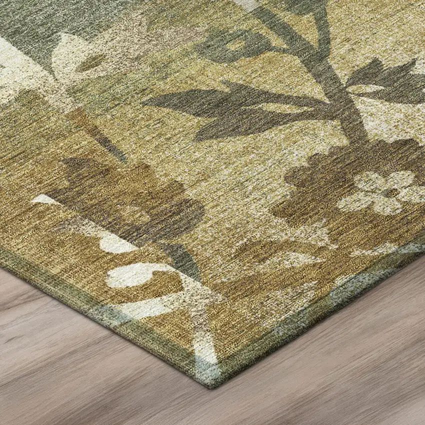 Walnut And Gold Botanical Leaves Washable Indoor Outdoor Area Rug Photo 4