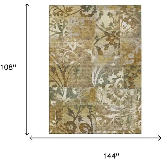 Walnut And Gold Botanical Leaves Washable Indoor Outdoor Area Rug Photo 6