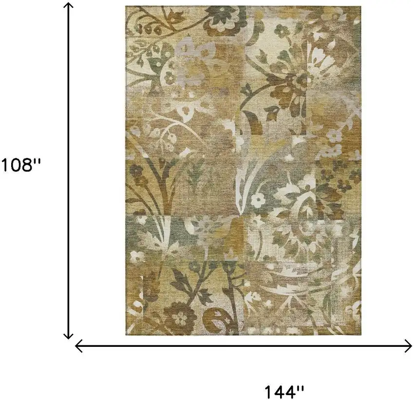 Walnut And Gold Botanical Leaves Washable Indoor Outdoor Area Rug Photo 6