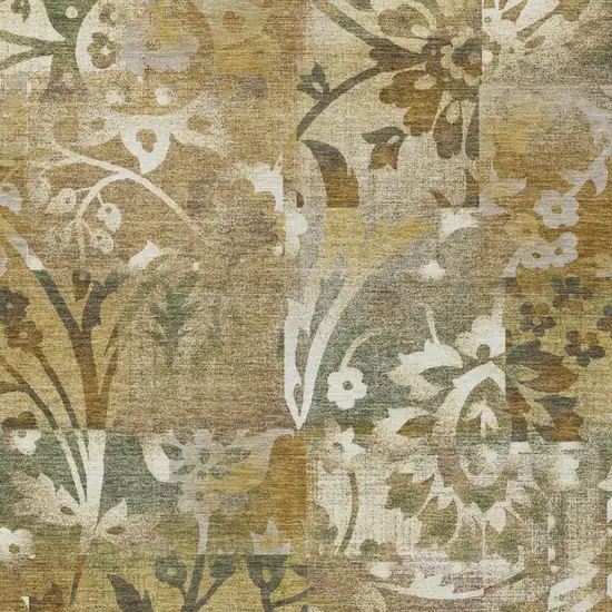 Walnut And Gold Botanical Leaves Washable Indoor Outdoor Area Rug Photo 1