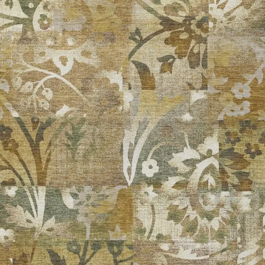 Walnut And Gold Botanical Leaves Washable Indoor Outdoor Area Rug Photo 1