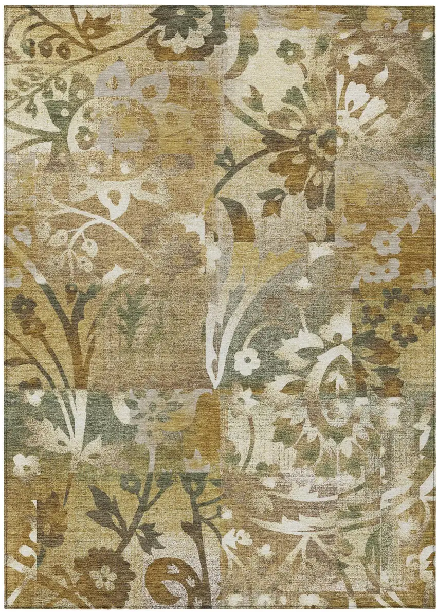 Walnut And Gold Botanical Leaves Washable Indoor Outdoor Area Rug Photo 2
