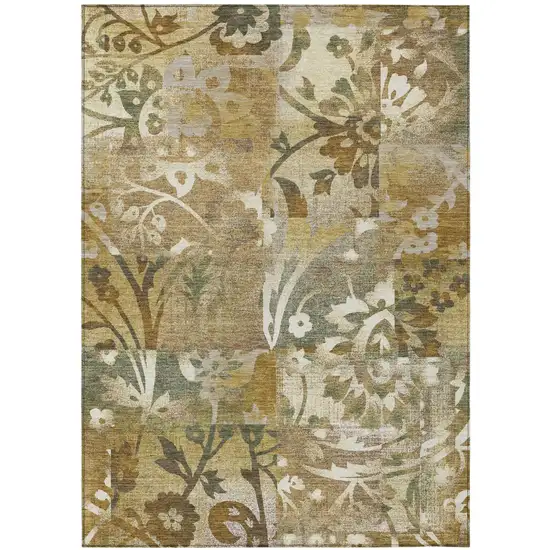 Walnut And Gold Botanical Leaves Washable Indoor Outdoor Area Rug Photo 2