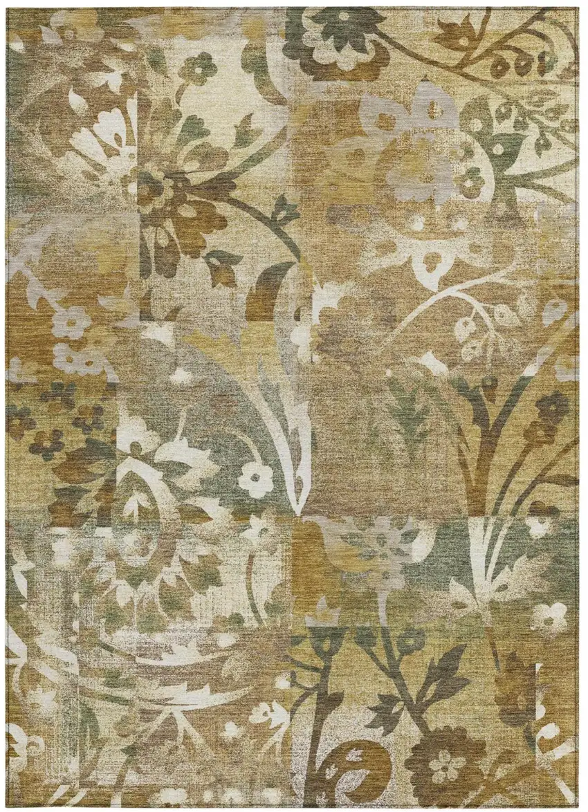 Walnut And Gold Botanical Leaves Washable Indoor Outdoor Area Rug Photo 3