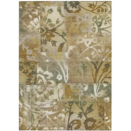 Walnut And Gold Botanical Leaves Washable Indoor Outdoor Area Rug Photo 3