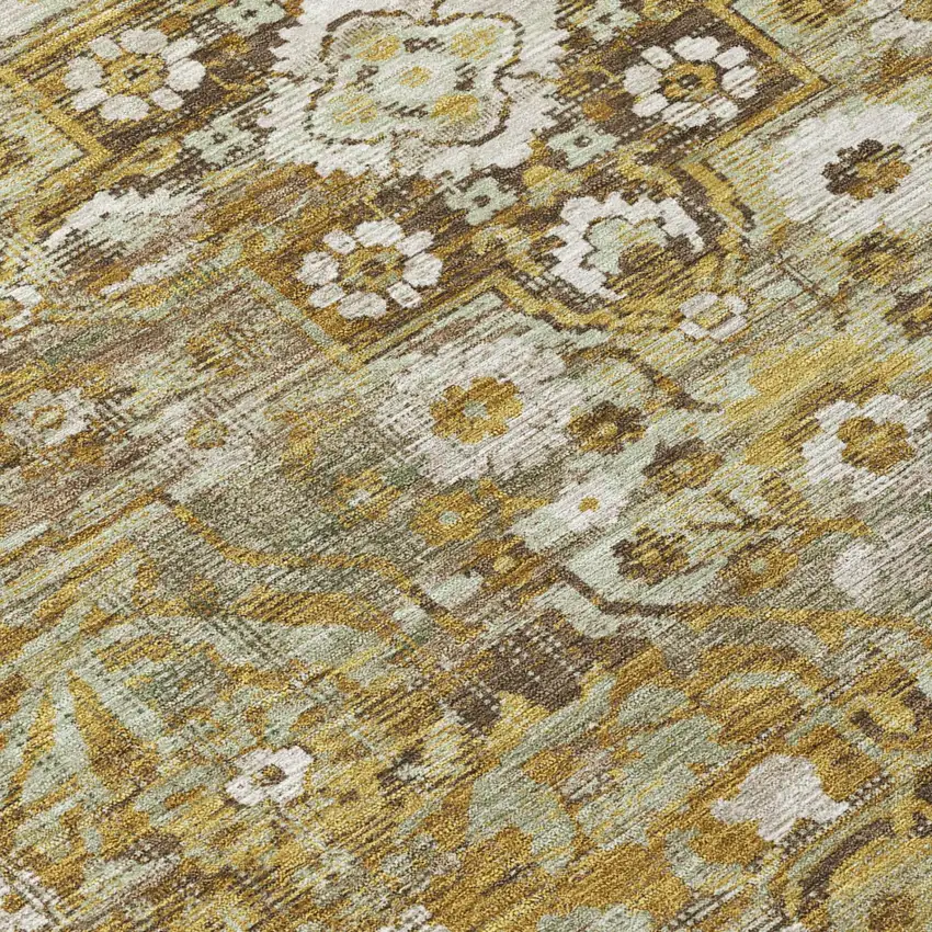 Walnut And Gold Floral Medallion Washable Indoor Outdoor Area Rug Photo 4