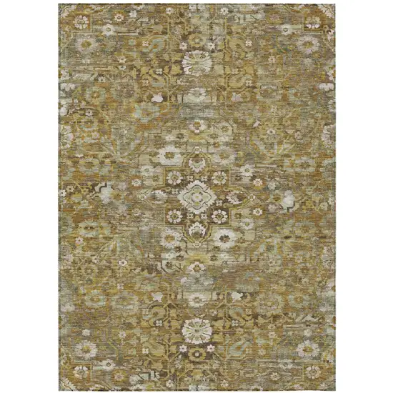 Walnut And Gold Floral Medallion Washable Indoor Outdoor Area Rug Photo 2