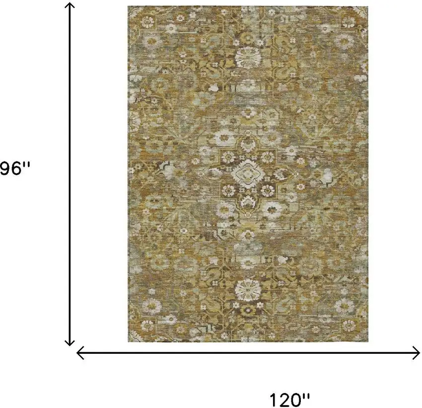 Walnut And Gold Floral Medallion Washable Indoor Outdoor Area Rug Photo 5