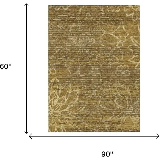 Walnut And Gold Floral Washable Indoor Outdoor Area Rug Photo 5