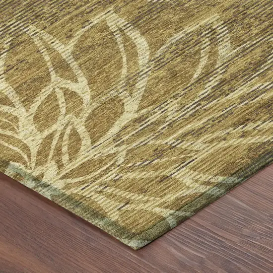 Walnut And Gold Floral Washable Indoor Outdoor Area Rug Photo 3