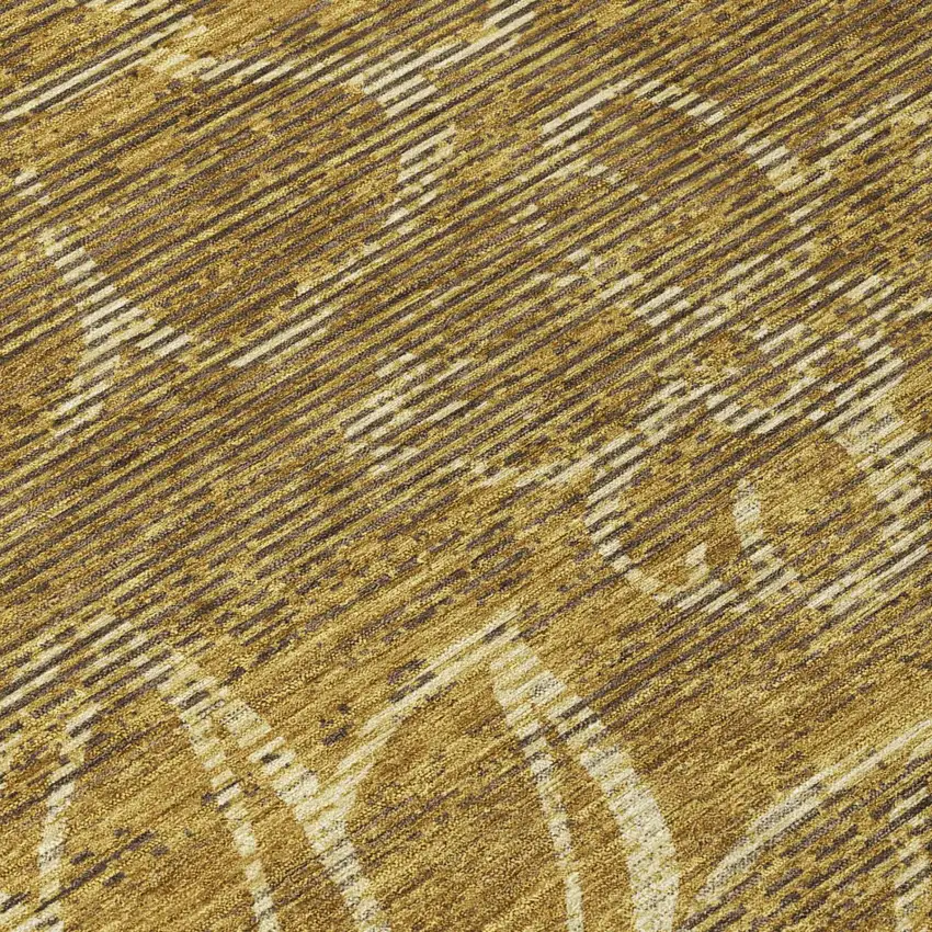 Walnut And Gold Floral Washable Indoor Outdoor Area Rug Photo 4