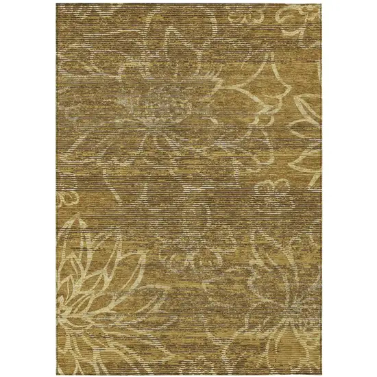 Walnut And Gold Floral Washable Indoor Outdoor Area Rug Photo 2