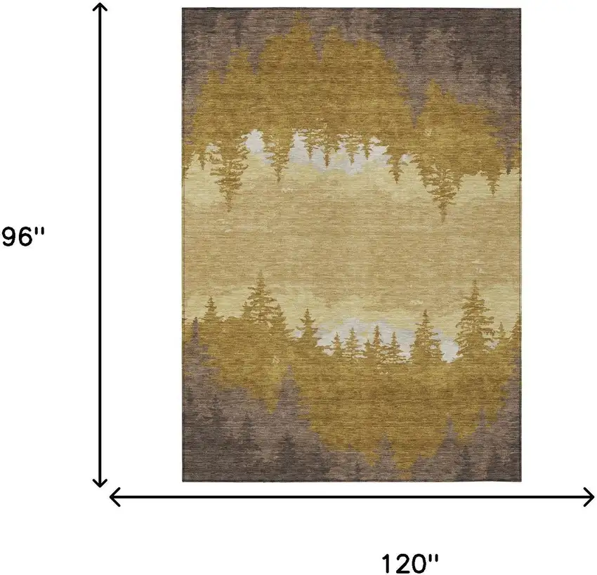 Walnut And Gold Floral Washable Indoor Outdoor Area Rug Photo 5
