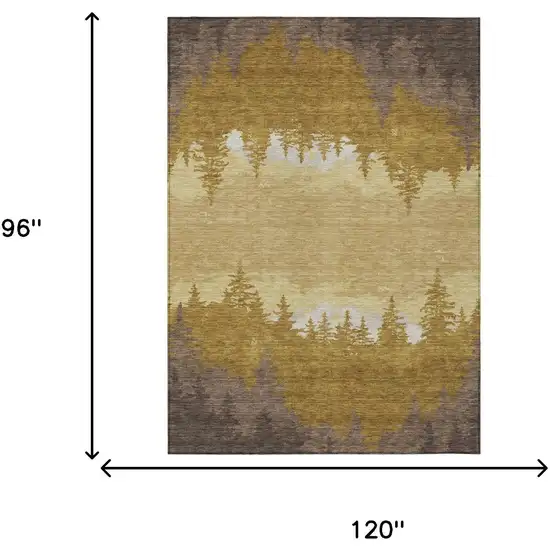 Walnut And Gold Floral Washable Indoor Outdoor Area Rug Photo 5