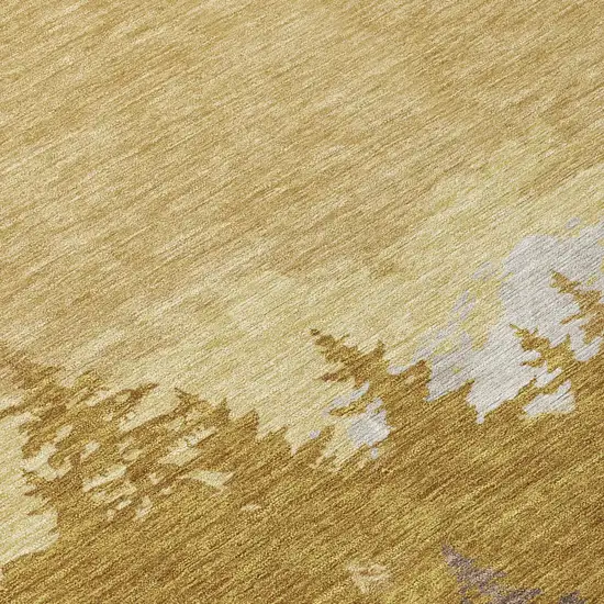 Walnut And Gold Floral Washable Indoor Outdoor Area Rug Photo 4