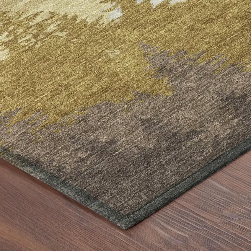 Walnut And Gold Floral Washable Indoor Outdoor Area Rug Photo 3