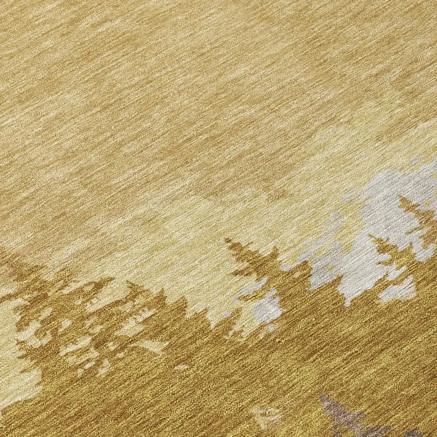 Walnut And Gold Floral Washable Indoor Outdoor Area Rug Photo 4