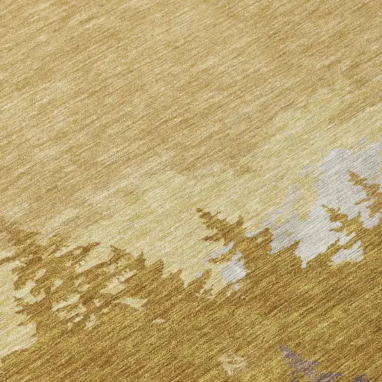 Walnut And Gold Floral Washable Indoor Outdoor Area Rug Photo 4