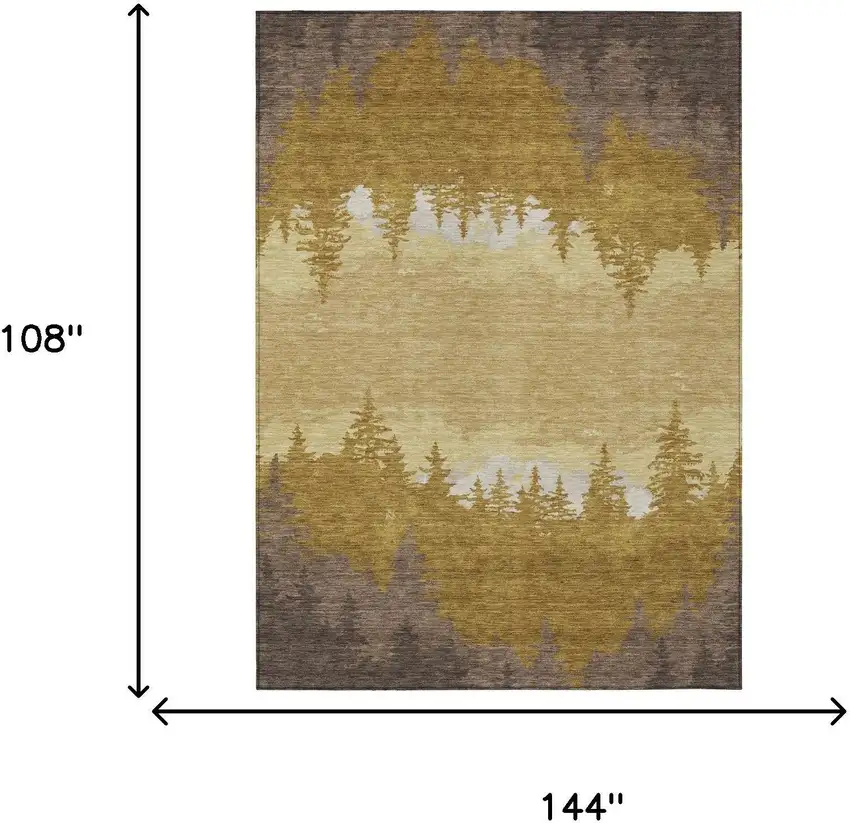 Walnut And Gold Floral Washable Indoor Outdoor Area Rug Photo 5